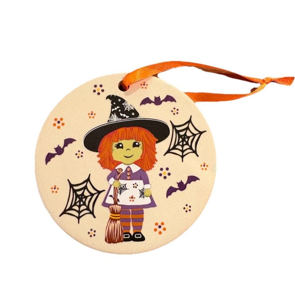 Temptations Seasonal By Tara Old World Latte / Coffee Mug Lid/Coasters Witch